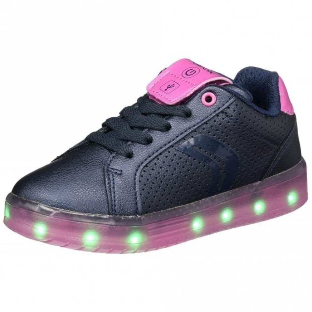 Geox Kids Navy and Pink Light-Up Sneakers